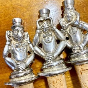 Neiman Marcus Vintage Silver Plated ‘See No Evil’ Money Bottle Stopper Set